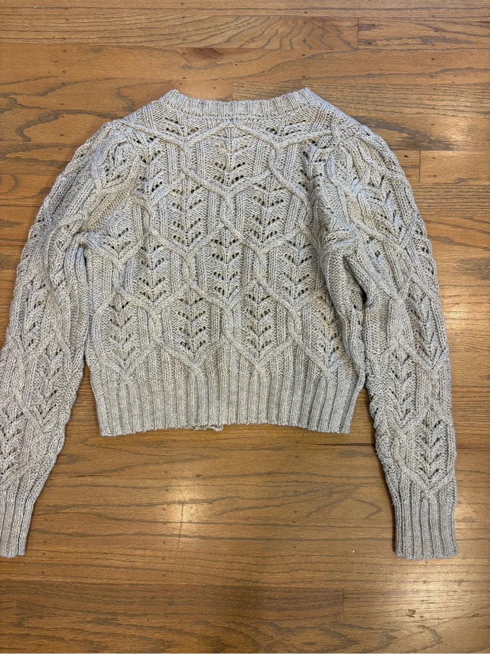 Wool-Blend Light Gray Sparkly Knit Button-Front Cardigan Sweater